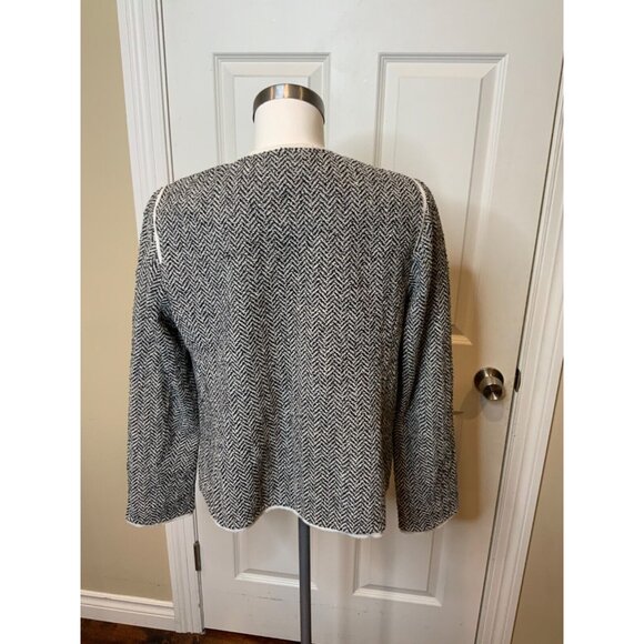 St. John Black White Wool Herringbone Jacket, Size 10 - Picture 4 of 5